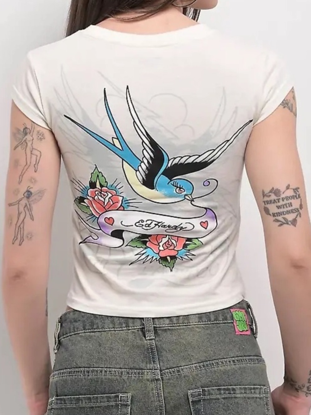 Ed Hardy Swallow Back Ivory T-Shirt